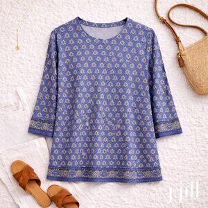 J. Jill Wearever Blue Floral Tunic Top XL Soft Stretch Cottagecore